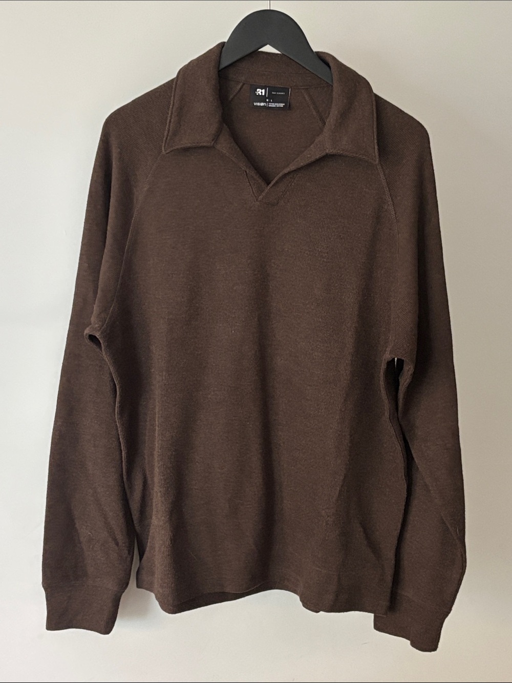 Simons Organic Cotton Johnny Collar Knit Polo Brown L